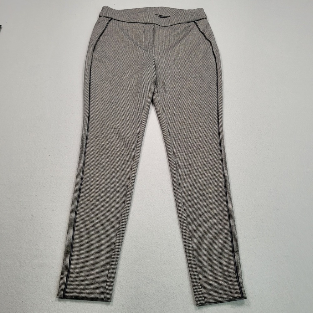 Chico's Women Size 0 US 4 Black White Houndstooth Faux Leather‎ Trim Ankle Pants